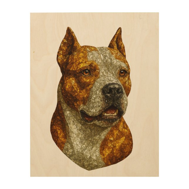 Pitbull Dog Portrait Wood Wall Art (Front)
