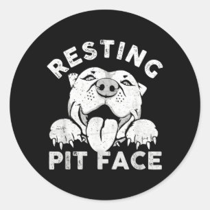 Pitbull Dog Resting Pit Face Sarcastic Humor Classic Round Sticker