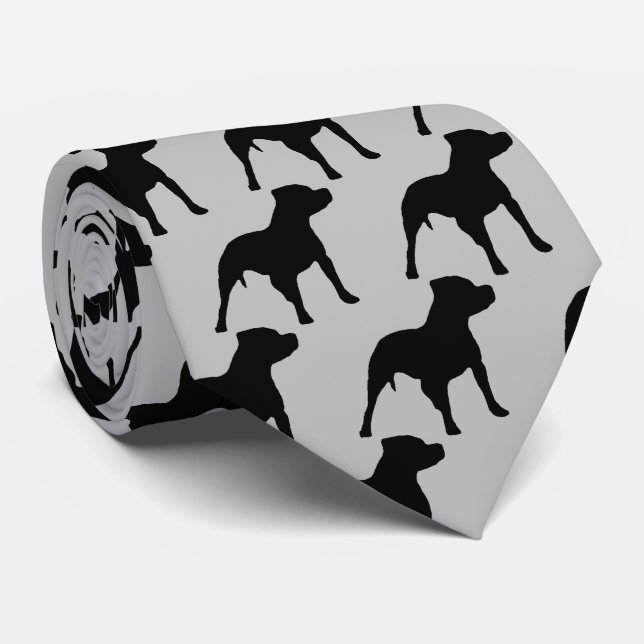 Pitbull Dog Silhouette Neck Tie (Rolled)