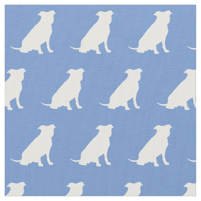 Pitbull Dog Silhouette Pet Pit Bull Light Blue Fabric (Close Up)