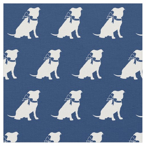 Pitbull Dog Silhouette Pet Pit Bull Navy Blue Fabric