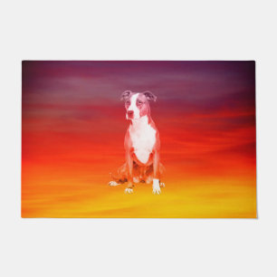 Pitbull Dog Sitting On Beach Doormat