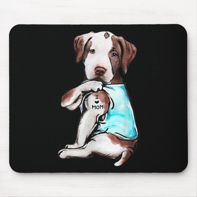 Pitbull Dog Tattoo I Love Mom Mothers Day Lover  Mouse Pad (Front)