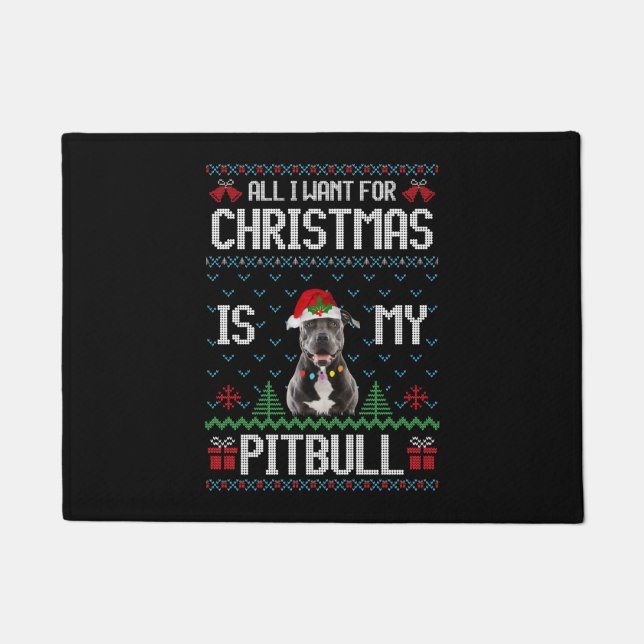 Pitbull Dog Ugly Christmas Sweater Doormat (Front)