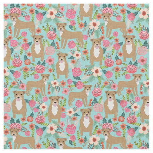 Pitbull dog vintage florals mint fabric