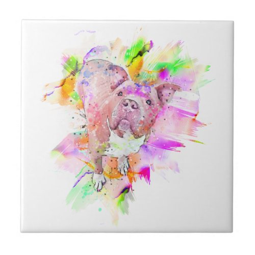 Pitbull Dog Watercolor Art Coaster