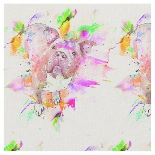Pitbull Dog Watercolor Art Fabric