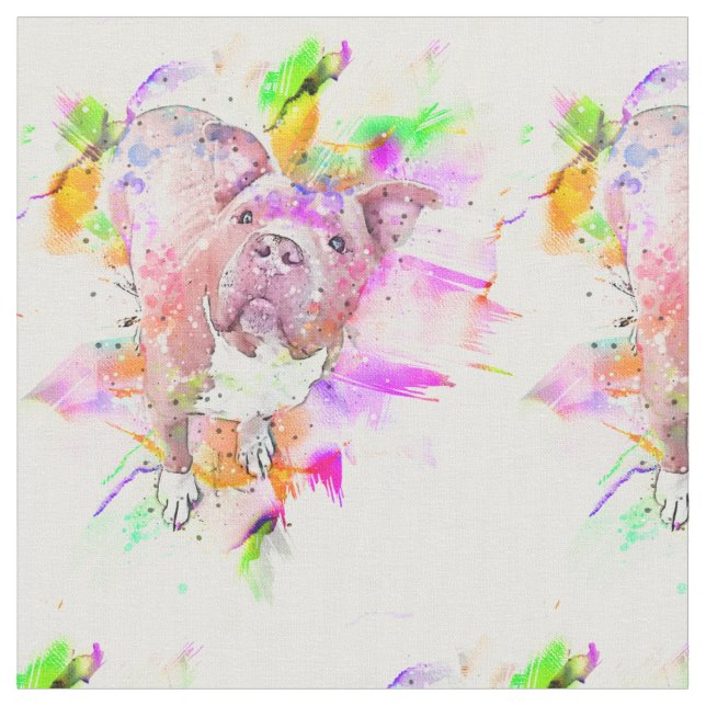 Pitbull Dog Watercolor Art Fabric (Close Up)