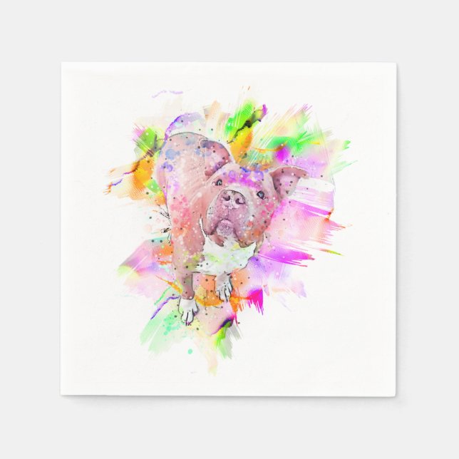 Pitbull Dog Watercolor Art Napkins (Front)