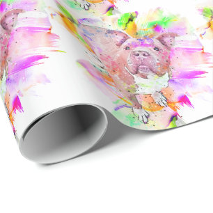 Pitbull Dog Watercolor Art Wrapping Paper