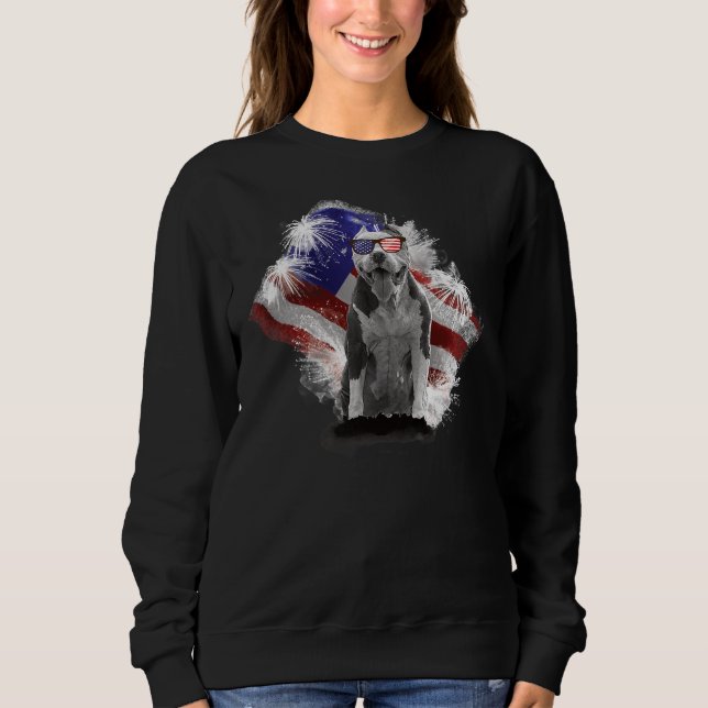 Pitbull Dog With American Flag Usa Independence Da Sweatshirt (Front)