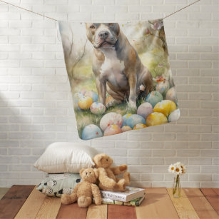 Pitbull Dog with Easter Eggs Holiday Baby Blanket