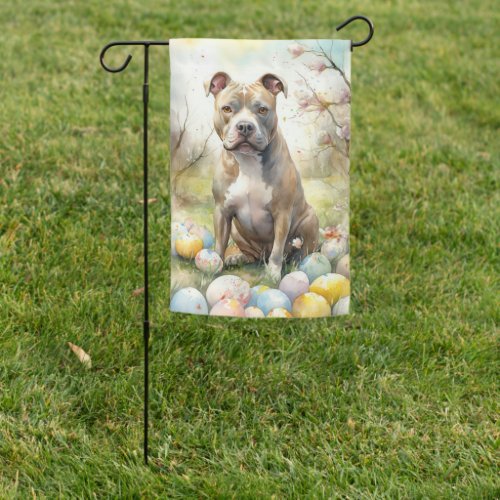 Pitbull Dog with Easter Eggs Holiday Garden Flag