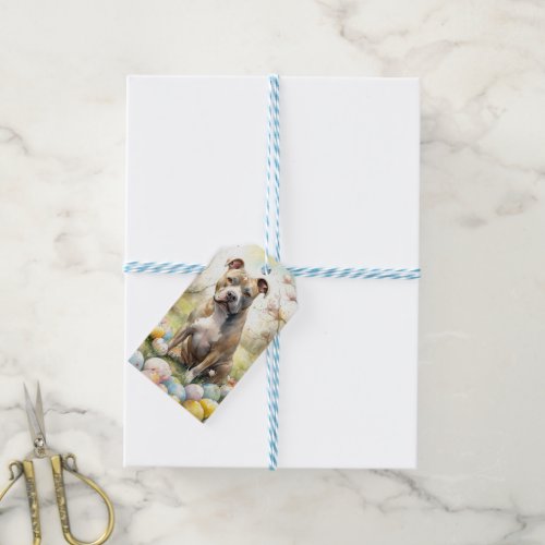 Pitbull Dog with Easter Eggs Holiday Gift Tags