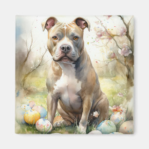 Pitbull Dog with Easter Eggs Holiday Magnet