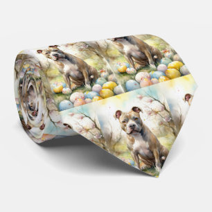 Pitbull Dog with Easter Eggs Holiday Neck Tie