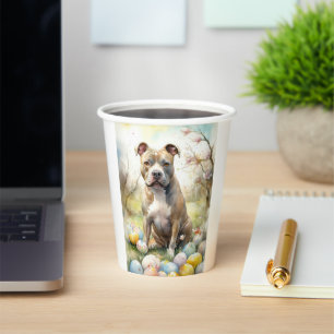 Pitbull Dog with Easter Eggs Holiday Paper Cups