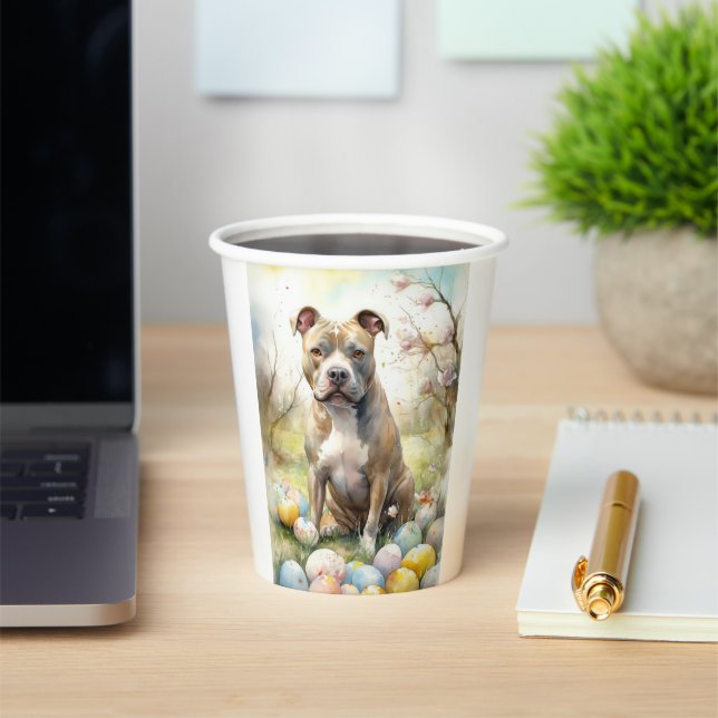 Pitbull Dog with Easter Eggs Holiday Paper Cups (Insitu)