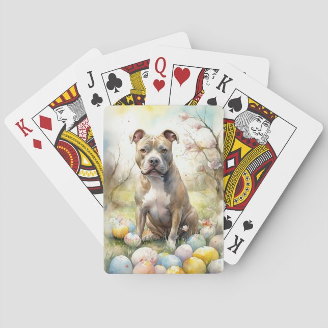 Pitbull Dog with Easter Eggs Holiday Poker Cards (Back)