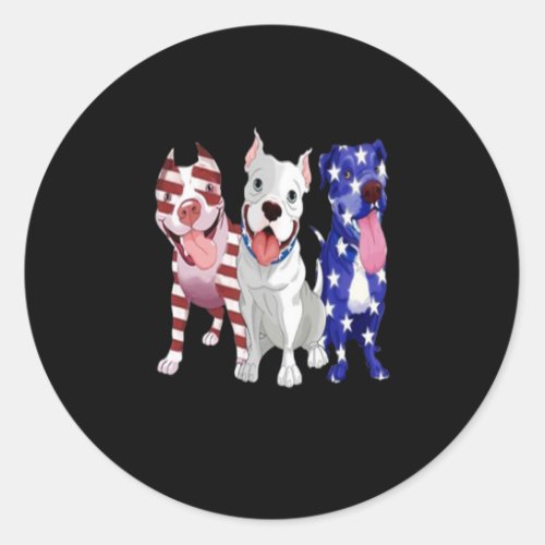 Pitbull dog with friends patriotic America Flag Classic Round Sticker