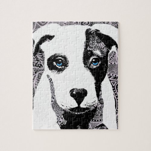 Pitbull dog with tattoos and piercings jigsaw puzz jigsaw puzzle