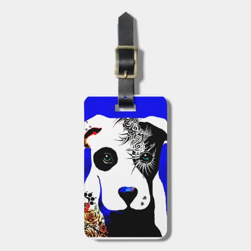 Pitbull dog with tattoos and piercings luggage tag