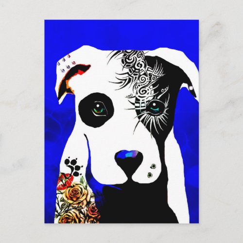 Pitbull dog with tattoos and piercings postcard