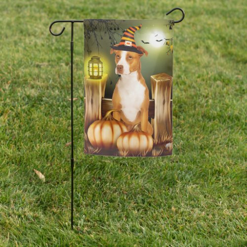 Pitbull Dog with Witch Hat  Garden Flag