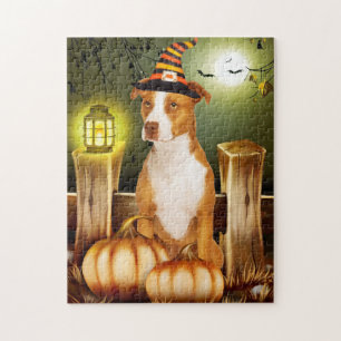 Pitbull Dog with Witch Hat Jigsaw Puzzle