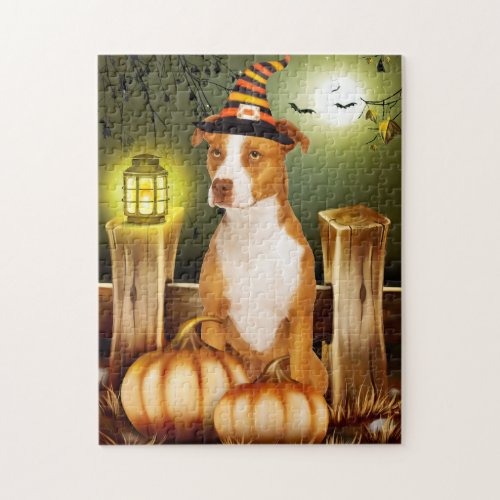 Pitbull Dog with Witch Hat  Jigsaw Puzzle