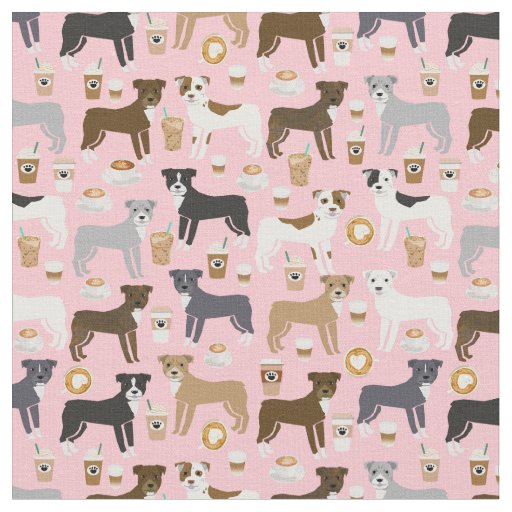 Pitbull dogs coffee lover pink fabric