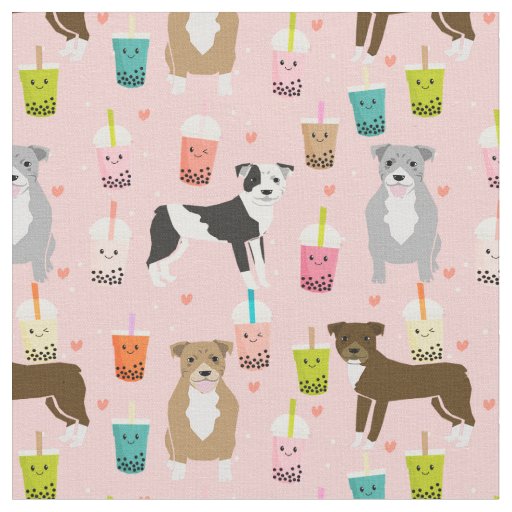 Pitbull dogs kawaii bubble tea pink fabric