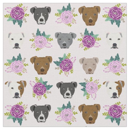 Pitbull dogs lavender florals fabric