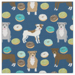 Pitbull dogs navy blue donuts food fabric
