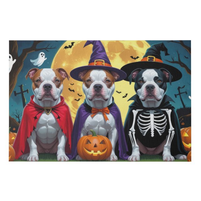 Pitbull Dogs Pumpkin Halloween Funny Faux Canvas Print (Front)