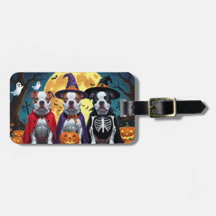 Pitbull Dogs Pumpkin Halloween Funny Luggage Tag