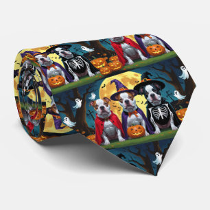 Pitbull Dogs Pumpkin Halloween Funny Neck Tie