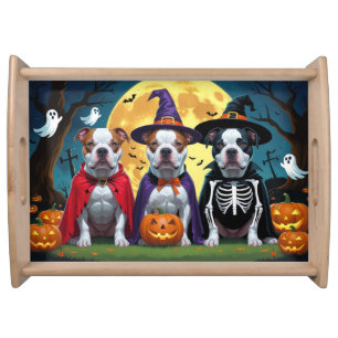 Pitbull Dogs Pumpkin Halloween Funny Serving Tray