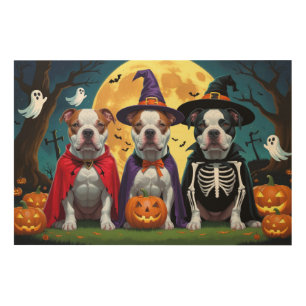 Pitbull Dogs Pumpkin Halloween Funny Wood Wall Art