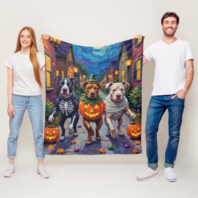 Pitbull Dogs Trick-or-Treating  Halloween Costumes Fleece Blanket (In Situ)