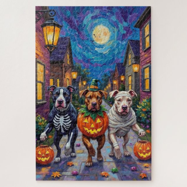 Pitbull Dogs Trick-or-Treating  Halloween Costumes Jigsaw Puzzle (Vertical)