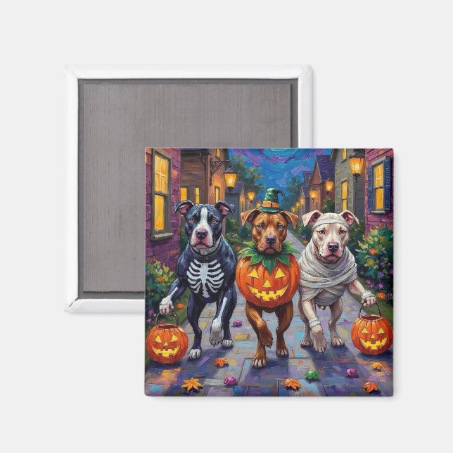 Pitbull Dogs Trick-or-Treating  Halloween Costumes Magnet (Front/Back)