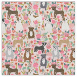 Pitbull dogs vintage florals pink fabric