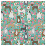 Pitbull dogs vintage florals turquoise fabric