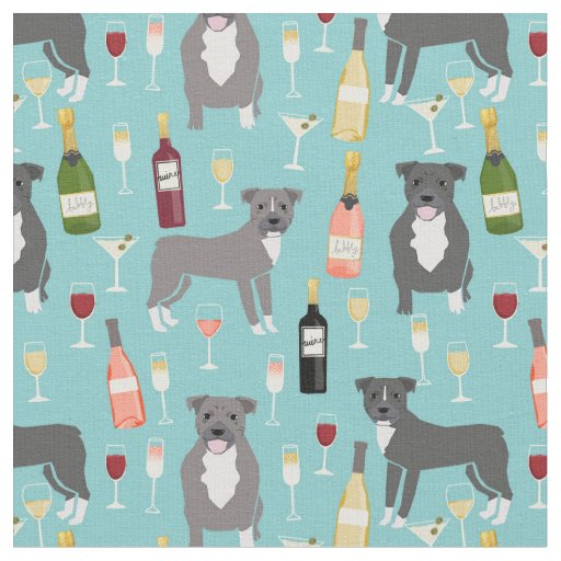 Pitbull dogs wine lover light blue fabric