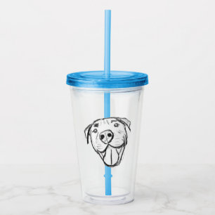pitbull drawing simple dog lovers black white acrylic tumbler