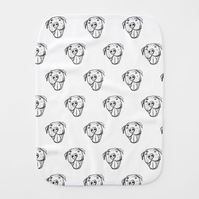 pitbull drawing simple dog lovers black white baby burp cloth (Front)