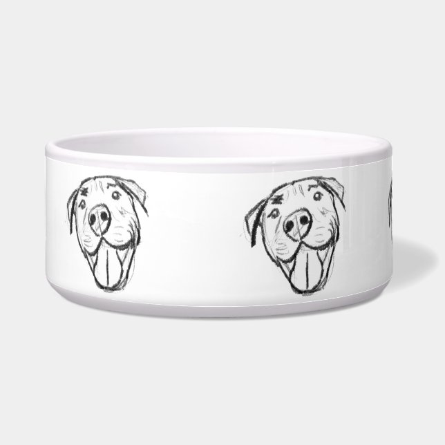 pitbull drawing simple dog lovers black white bowl (Front)