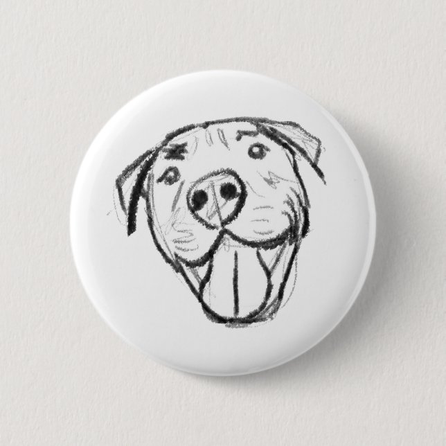 pitbull drawing simple dog lovers black white button (Front)