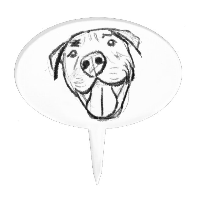 pitbull drawing simple dog lovers black white cake topper (Front)